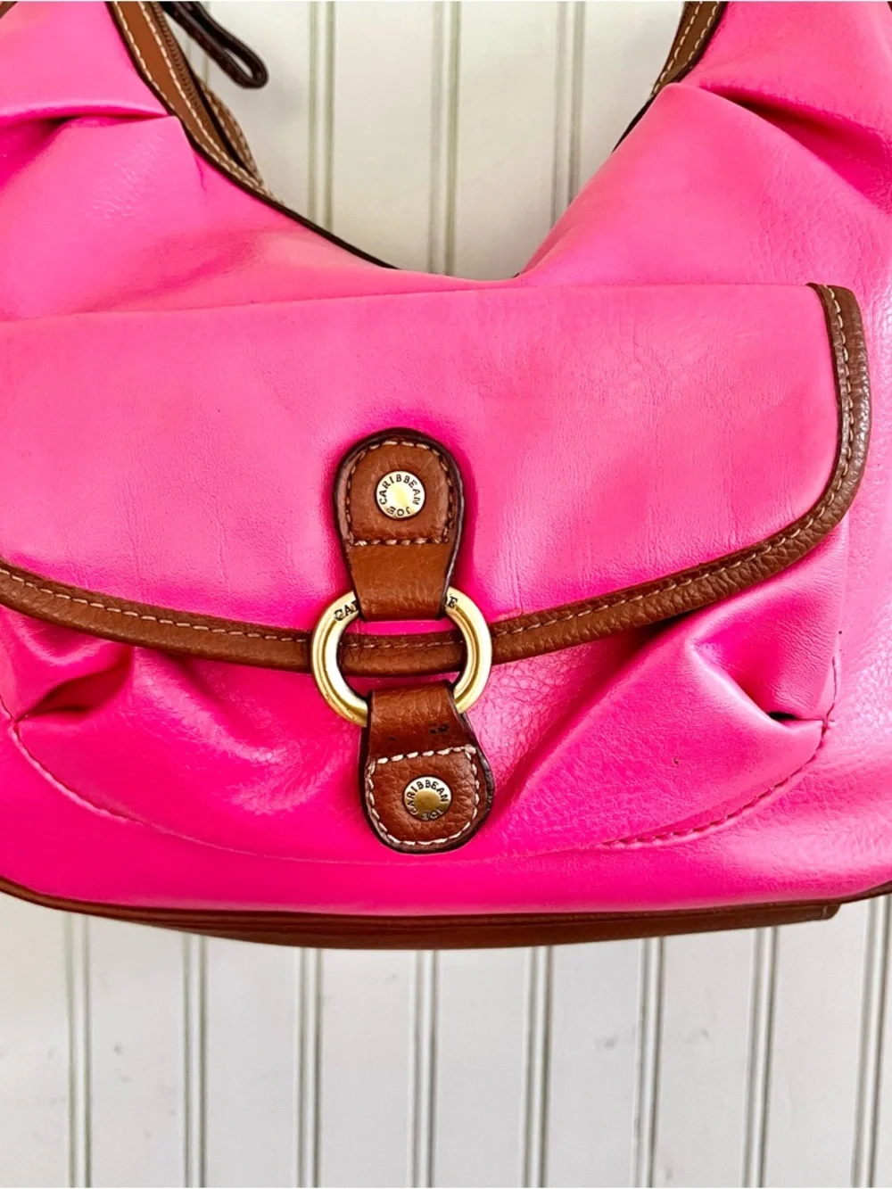 Caribbean Joe Pebbled Leather Pink Hobo Shoulder Bag Two Tone Y2K